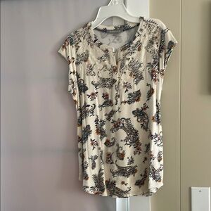 Daniel Rainn Cream and Brown Cap Sleeve Blouse